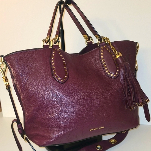 Michael Kors Handbags - Michael Kors Brooklyn Burgundy Leather Satchel